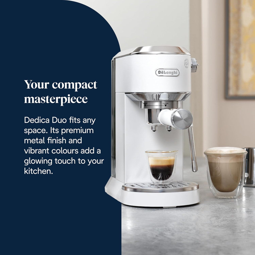 DeLonghi Dedica Duo EC890.WI Espresso Coffee Machine – White